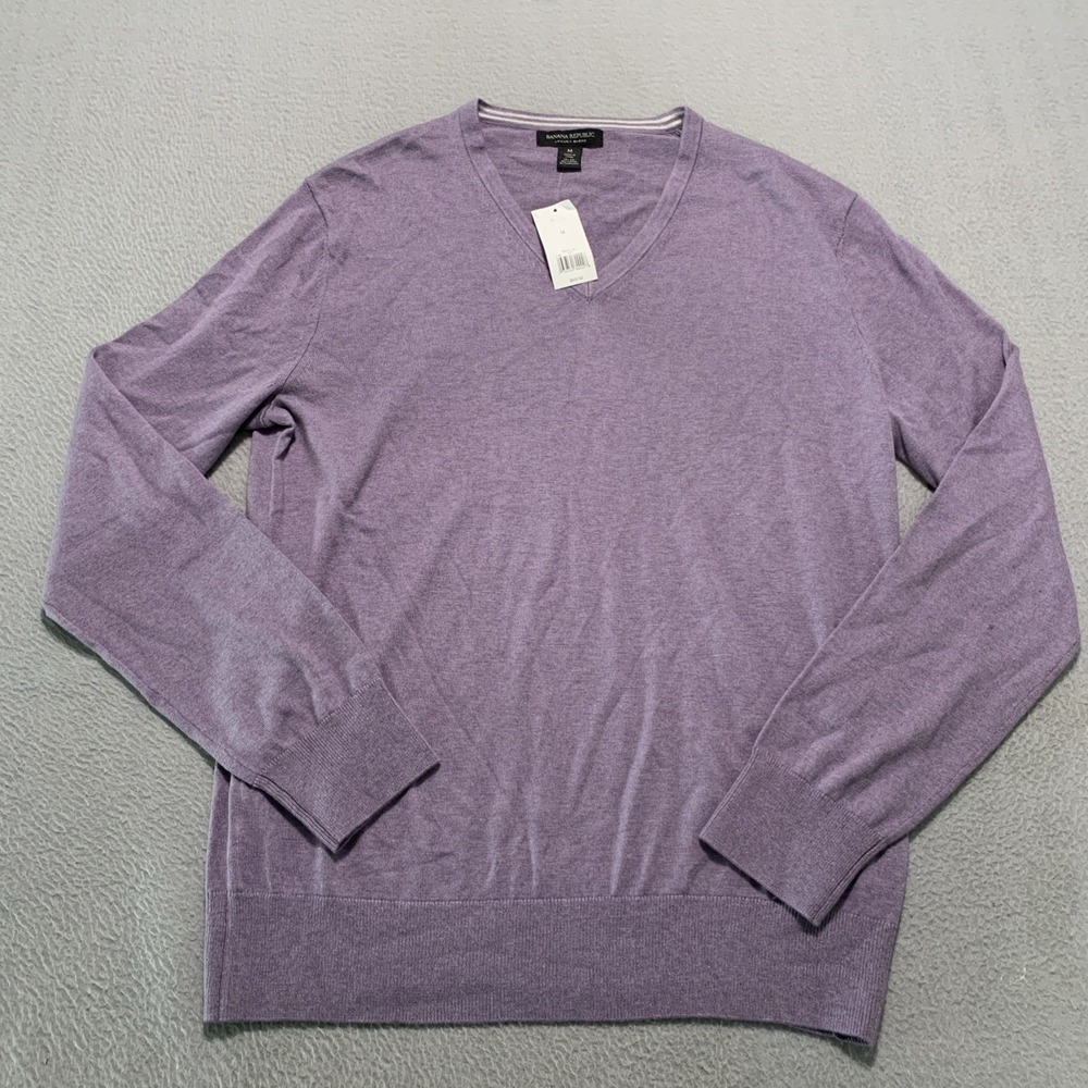 Banana Republic Silk Cotton Cashmere V-Neck Sweater Mens Medium M Purple NWT NEW